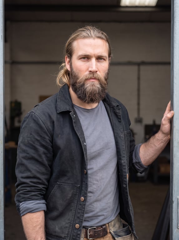 Graydon Whitlock in a worn denim jacket over a shirt
