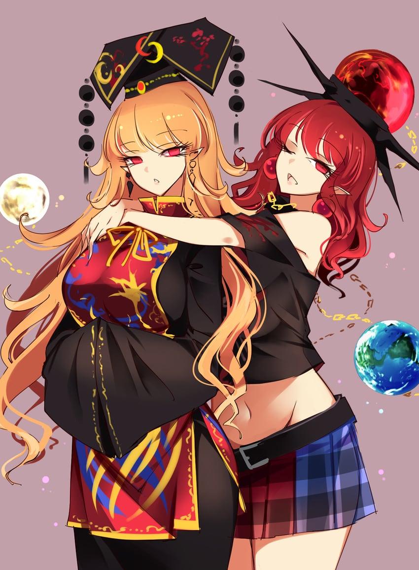 Hecatia has her arms on Junkos shoulders, both women looking as dominant as ever.
