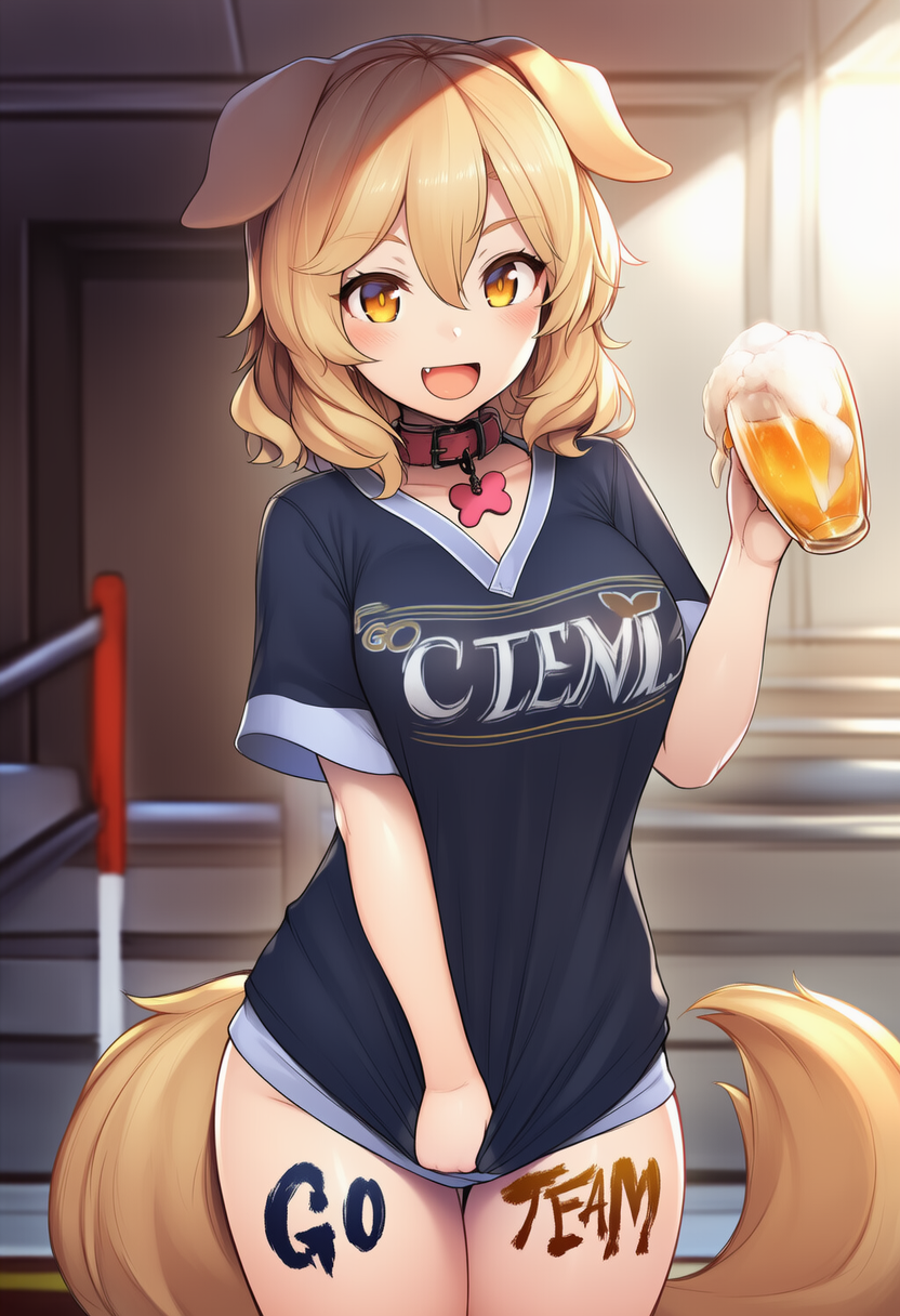 Amber's happy you came with her to the game and brought a beer for you.