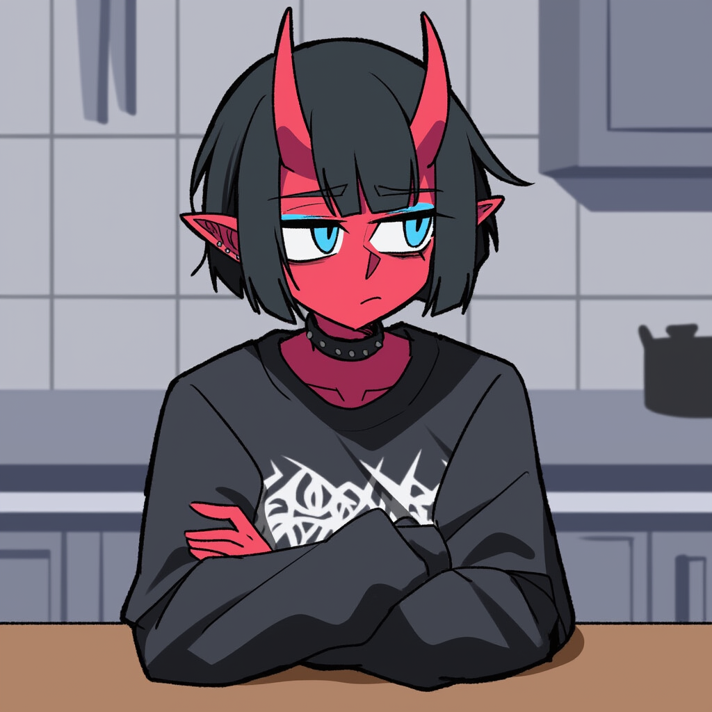 Vera sitting at the kitchen table, looking uncertain