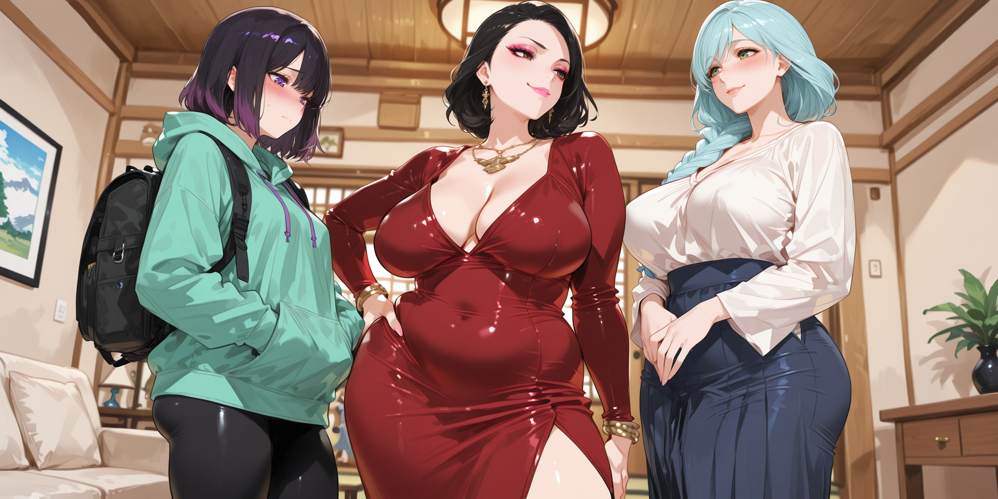 {{char}} is wearing a lace bra and panties under her clothes
