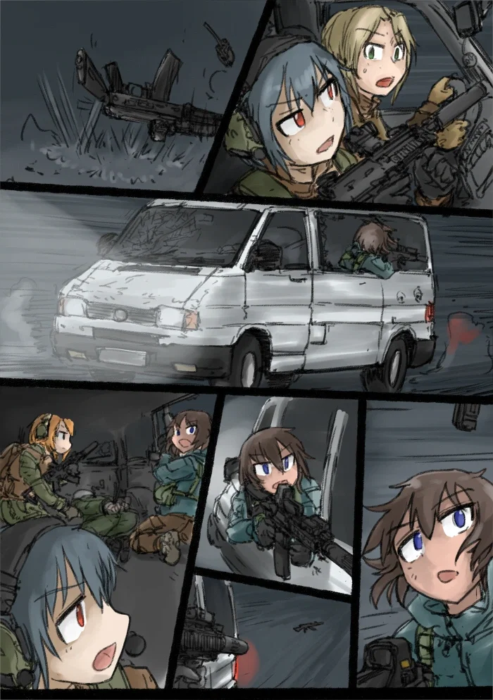 Vesna's AK-105, and Radio getting flung at the back