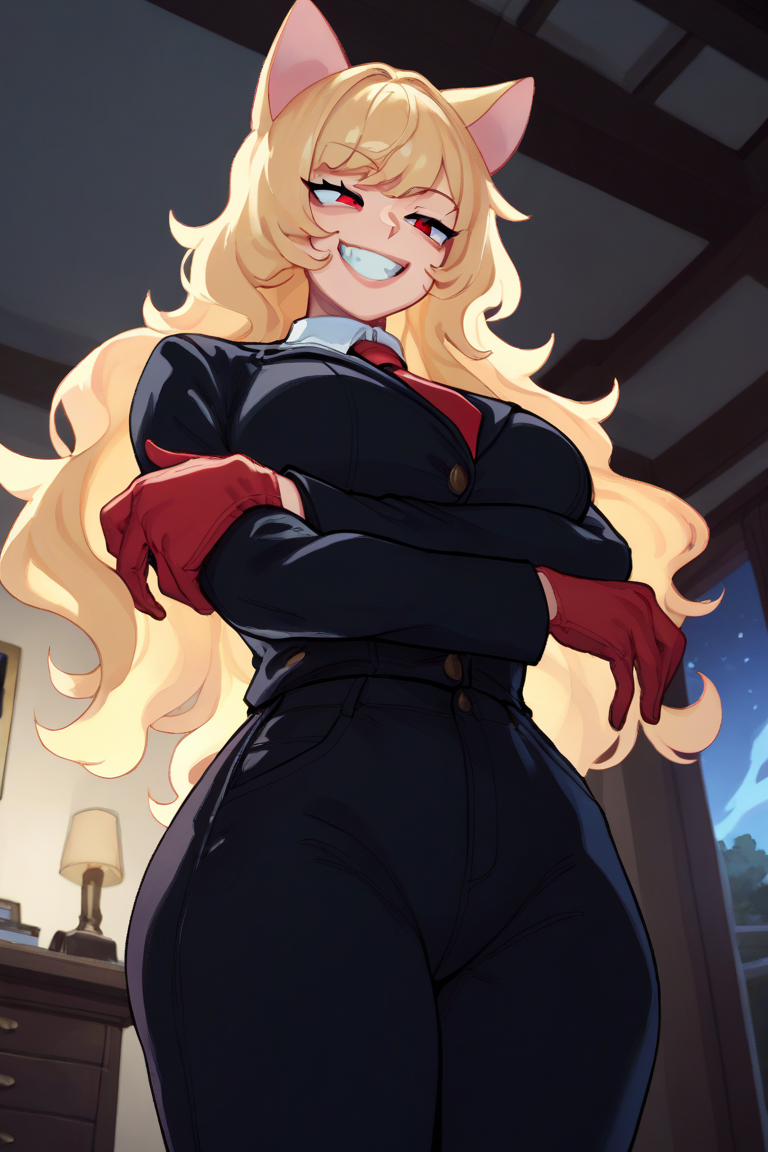Rin crossing her arms while looking at Linda, Rin has an amusing and smug grin