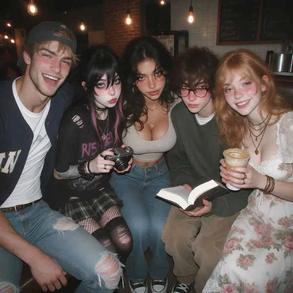 Cozy Café Friends Group Portrait.webp