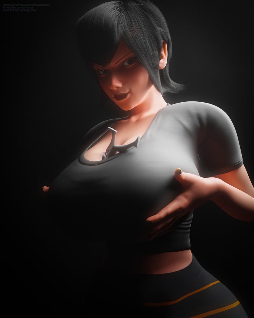 breast_squeeze breast_squish breasts female femdom giantess height_difference hotel_transylvania mavis_dracula miniguy scrag_mavis size_difference smothering sprankeez trapped_in_breasts