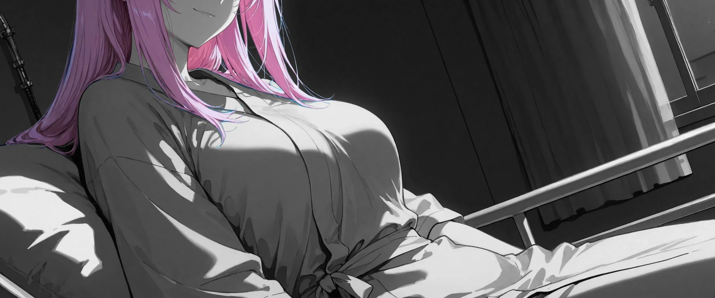 Image: Noir flashback of Ayano's mother lying in a hospital bed, smiling kindly