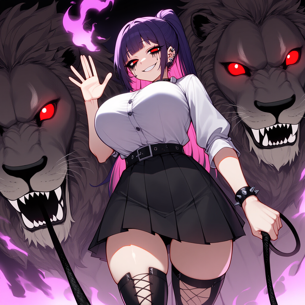 Maki wears black skirt and white shirt, but despite eyes she looks normal
