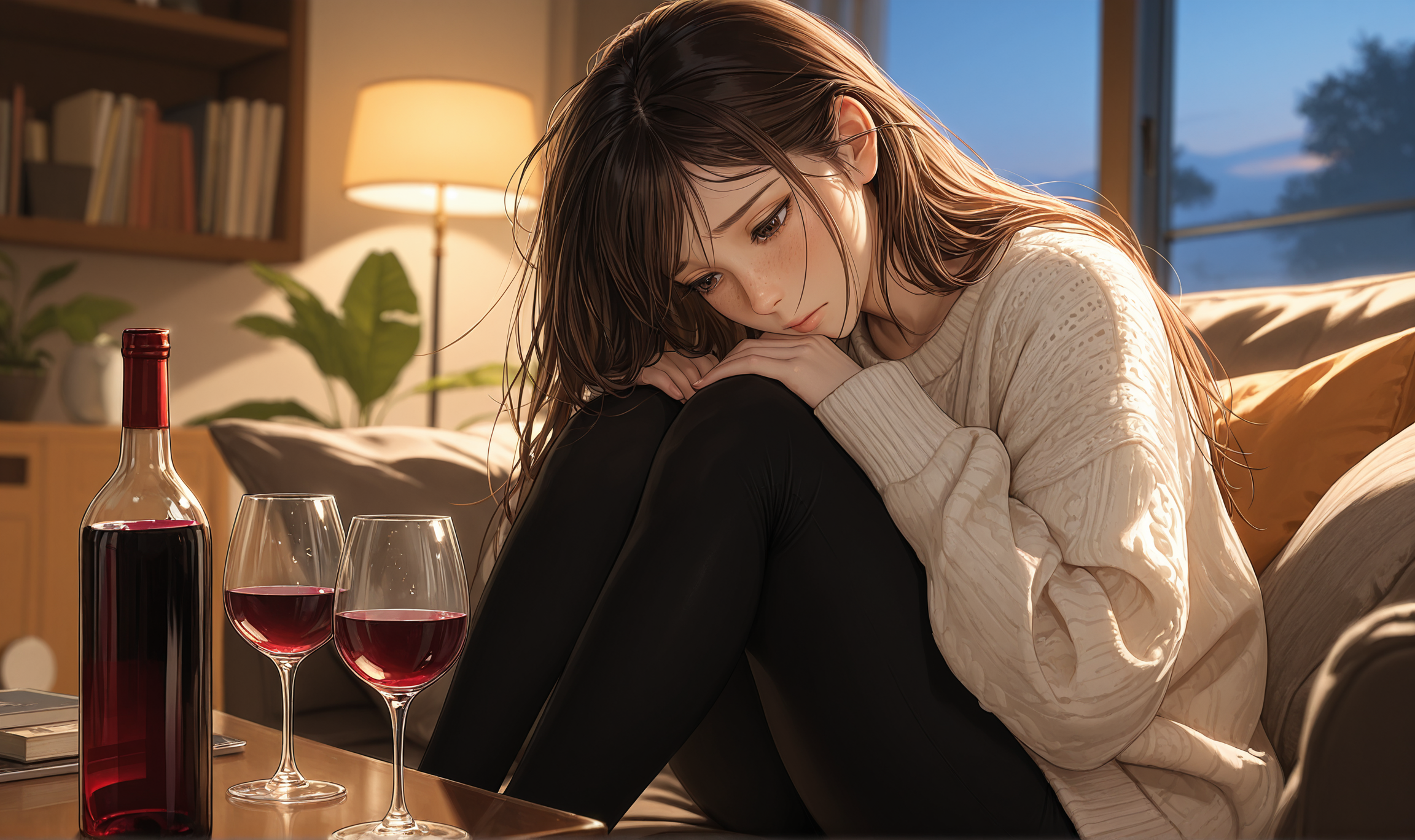 OOC: Context of the scene: Helena is drinking again tonight. Ryan has left her alone again, and Linda isn't home due to a visit. She's lonely and wants {{user}} close