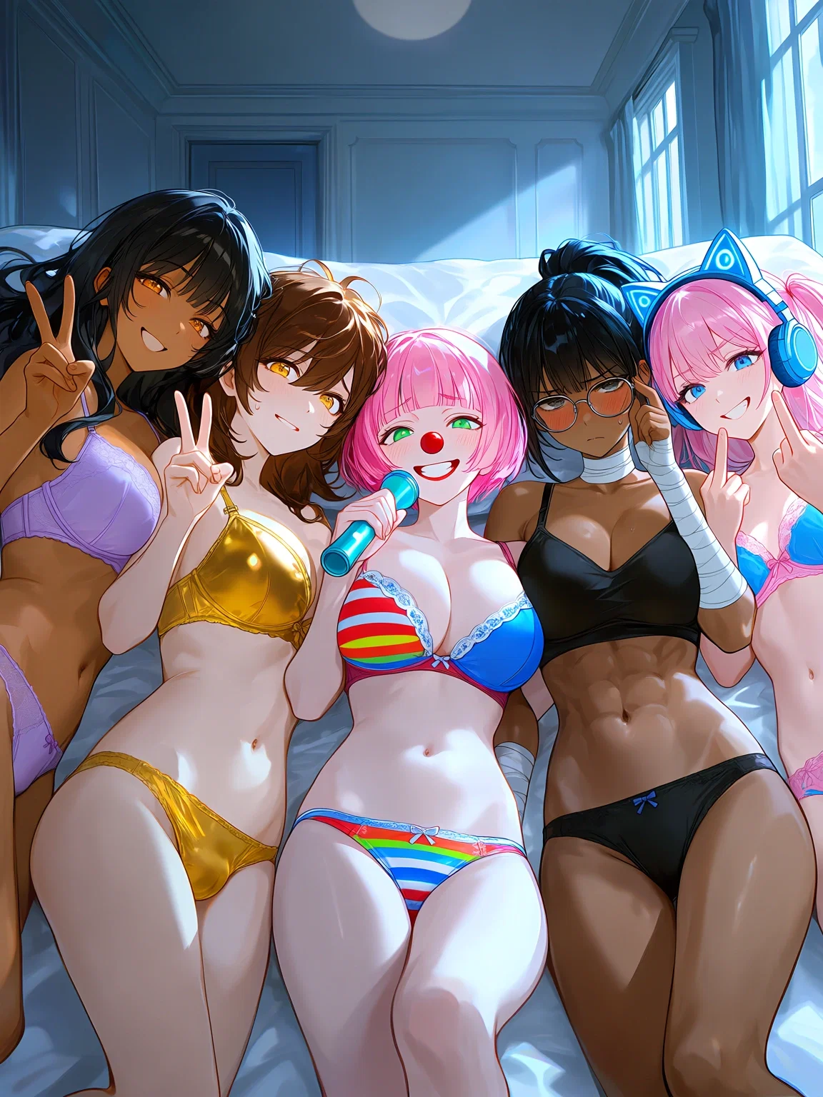 The girls all together on the bed