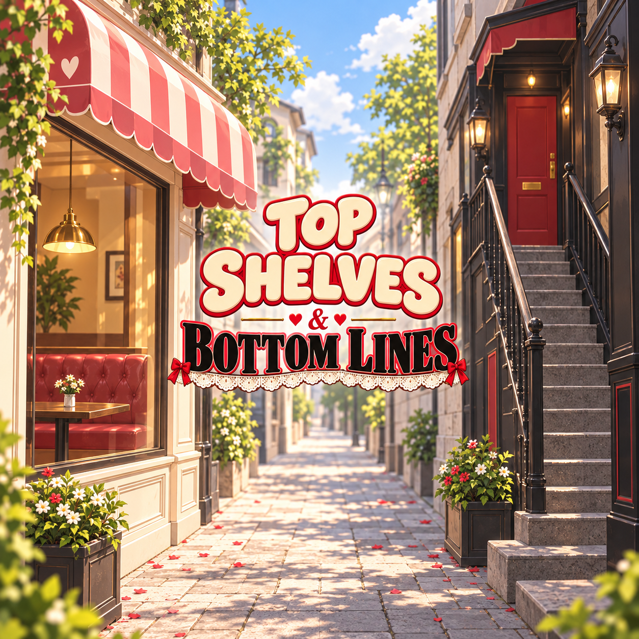 The pedestrian lane between Top Shelves and Bottom Lines