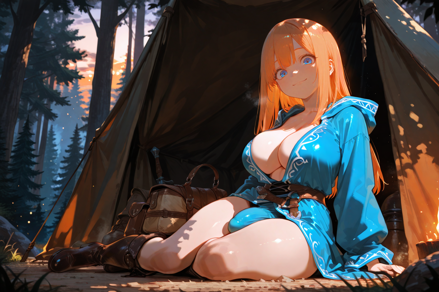 It's the first day of travel on the way to Crosstown. Dawn and {{user}} are about a half day's travel away. Dawn is wearing blue sorceress robes
