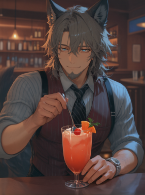 Cassian mixing a drink at La Meute