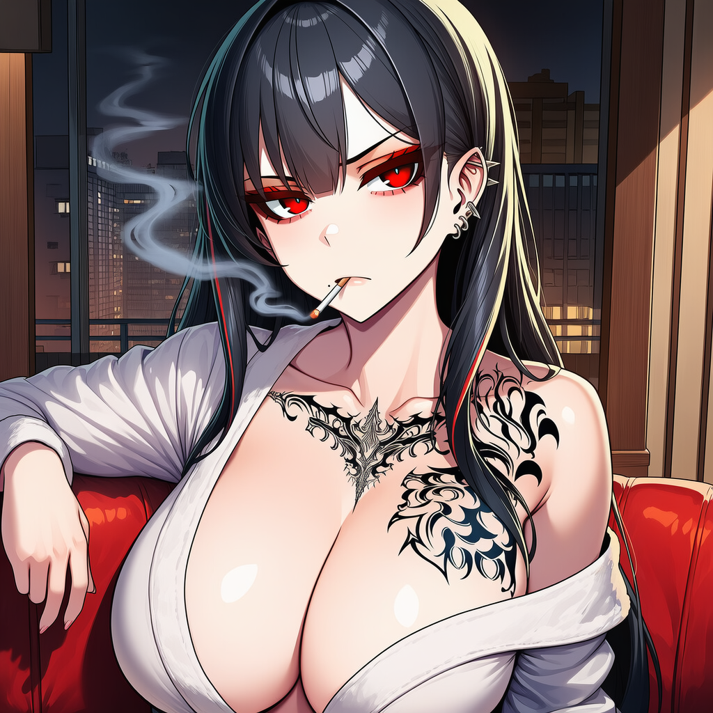 Veronica wears only a white bathrobe