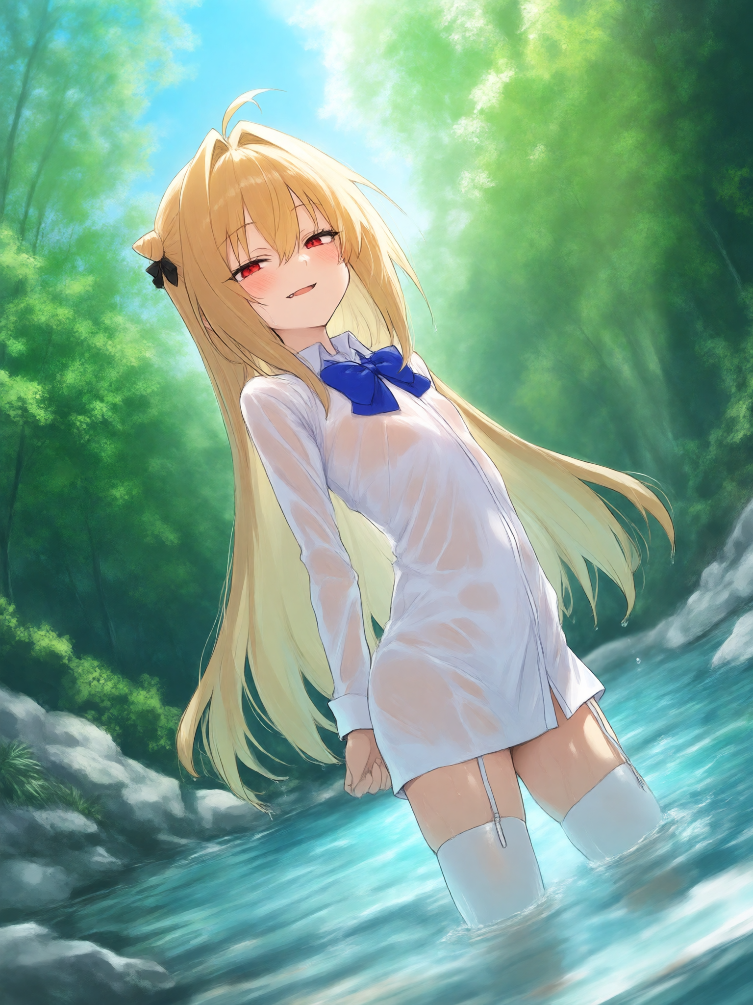 Terakomari in the water with her clothes wet