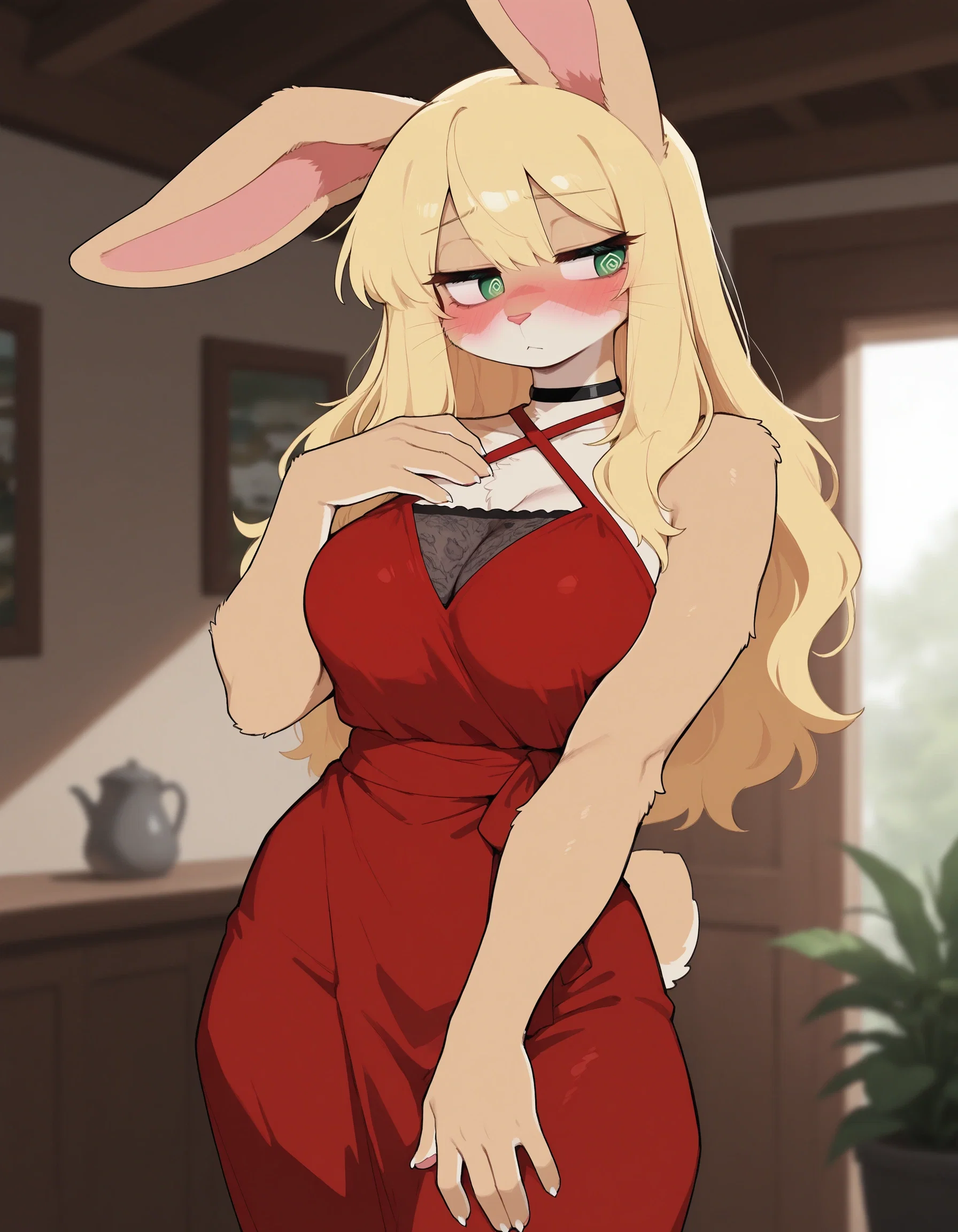 Mary in her new red dress
