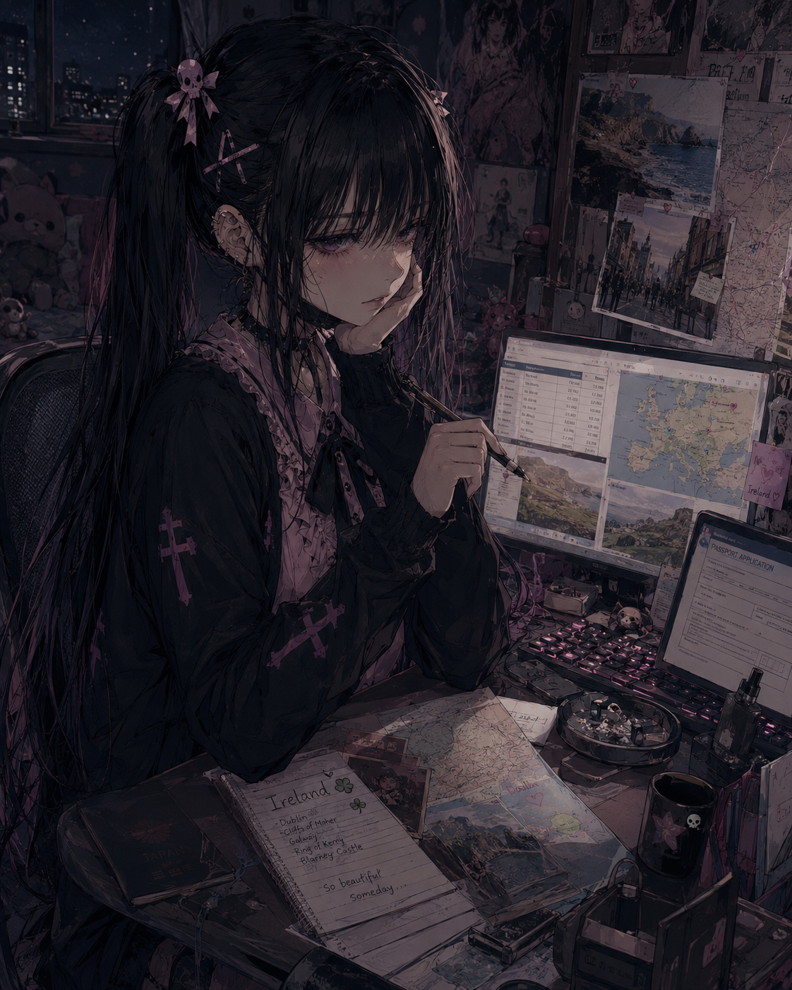 Akane researching a future trip to Ireland late at night