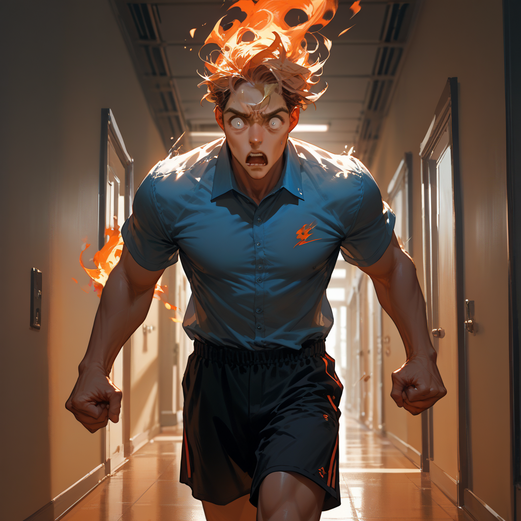 Gillian panicked and breathed fire at Coach Sanderson, catching his hair on fire.