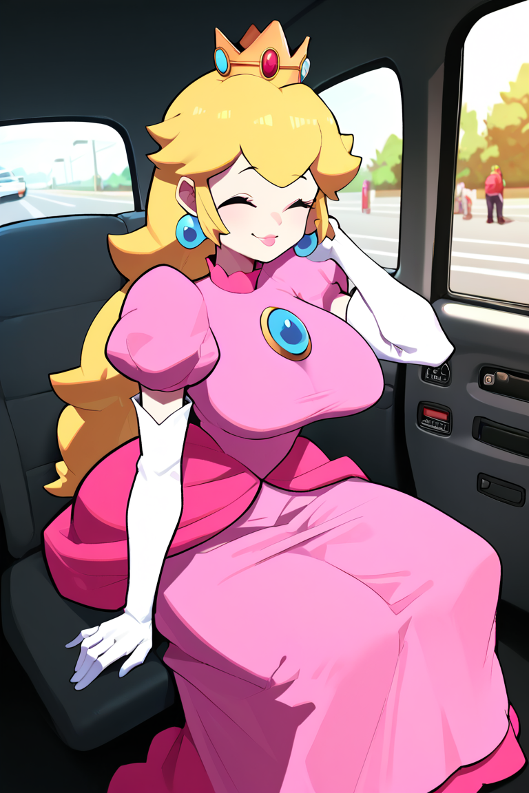 A picture of Peach, ESFJ 2w3, The princess of the mushroom kingdom, a tall blonde woman whose kind and adorable in all sort of ways. She's considering paying with her body, though she doesn't want that.