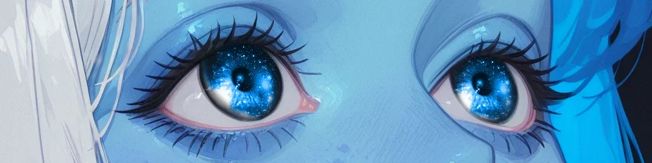 Close-up on Blanc's eyes reflecting the sky.