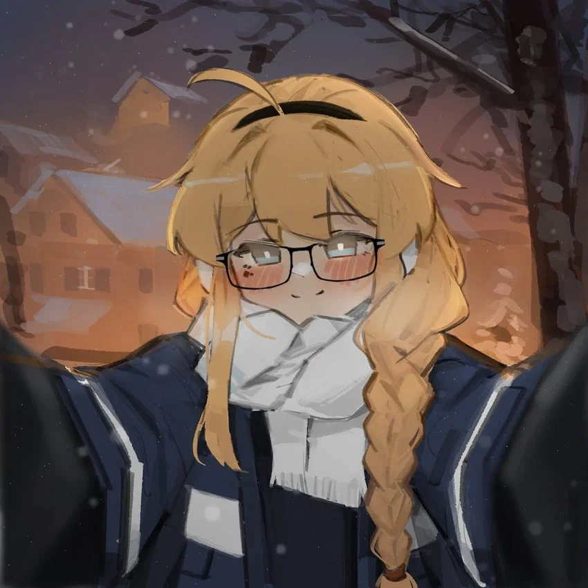 Clarisse grabbing your cheeks and smiling over a wintery night