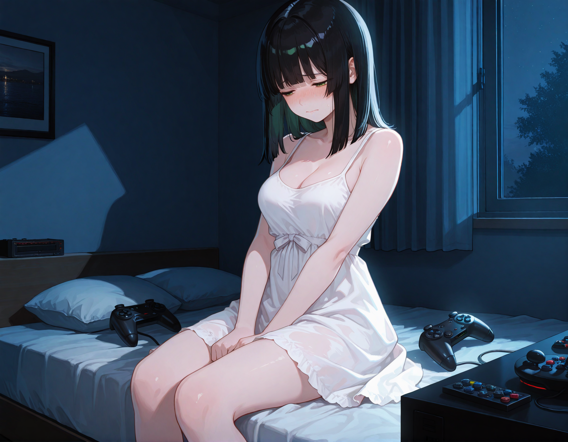 Hanako is wearing a white sundress.