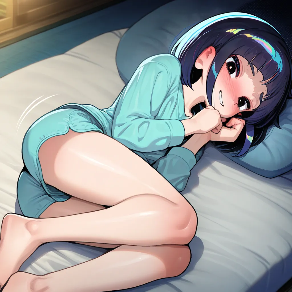 {{char}} is currently wearing her pajama shirt and pajama shorts