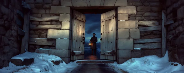 The partly opened winter gate of Grassilshov