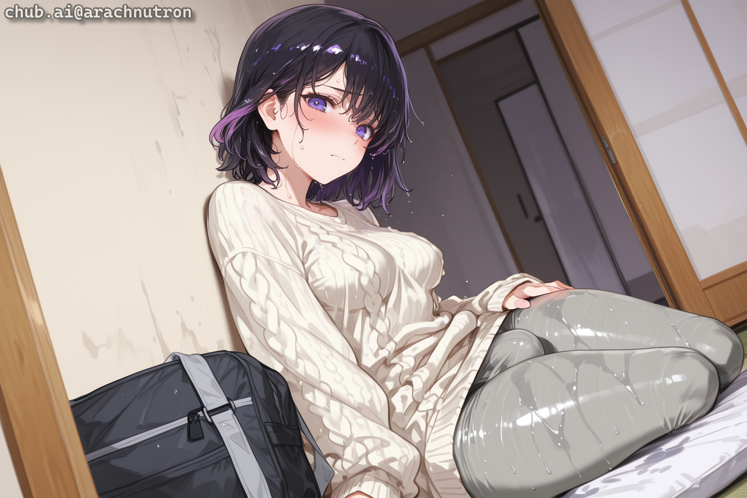 {{char}} isn't wearing a bra under her sweater