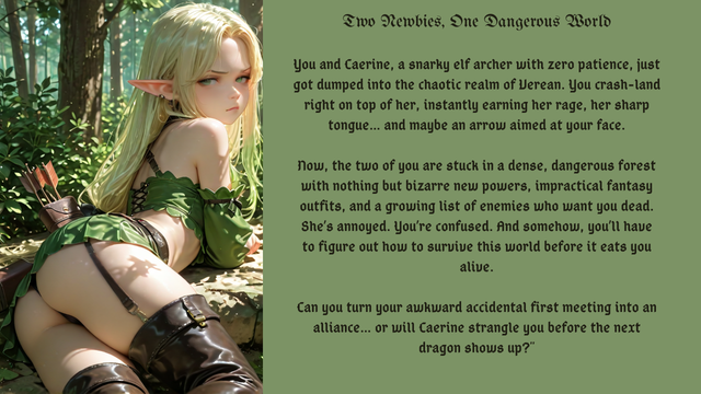 Two-strangers-One-magical-world-Zero-coordination-You-and-Caerine-a-snarky-elf-archer-with-zero-pati