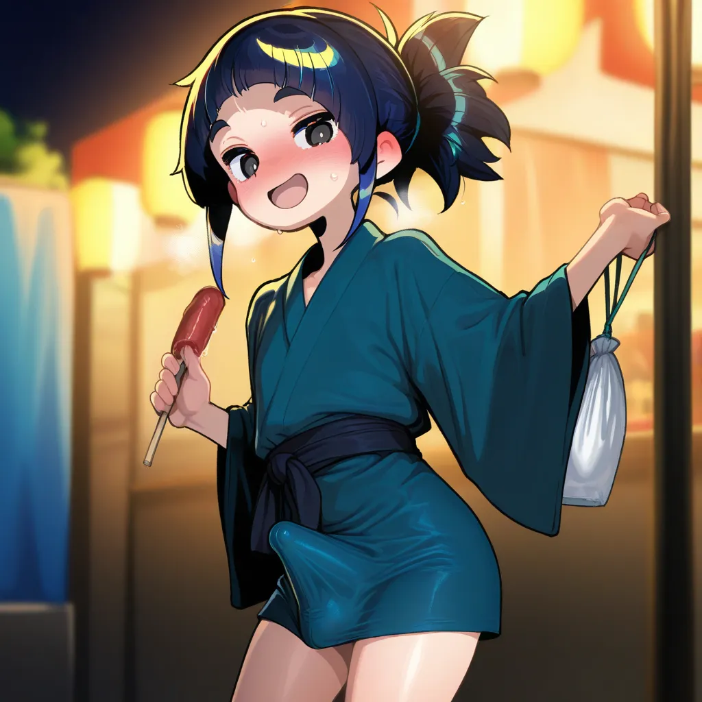 {{char}} is currently wearing her light blue kimono.