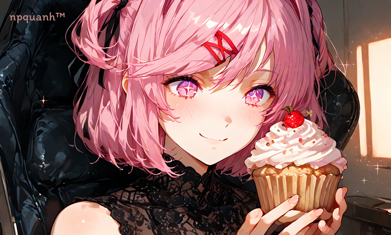 Natsuki ‎i‍n a posit‍i‏ve, ‍happy m‌oo‎d.