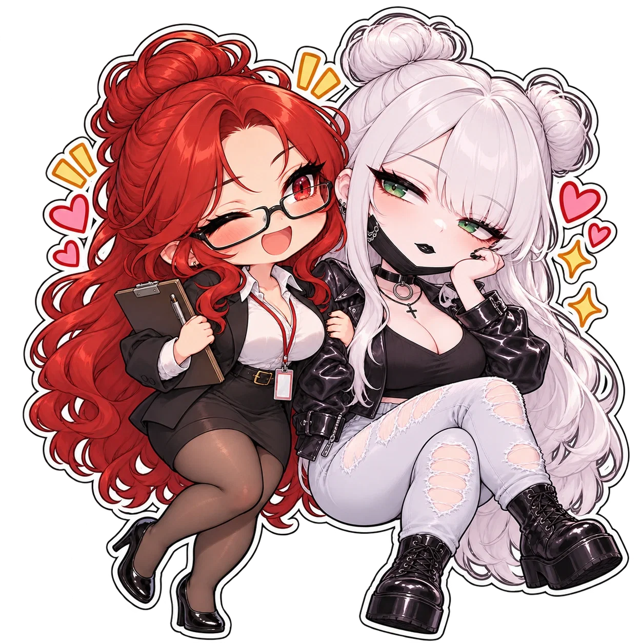 Alexa and Noelle chibi approval illustration