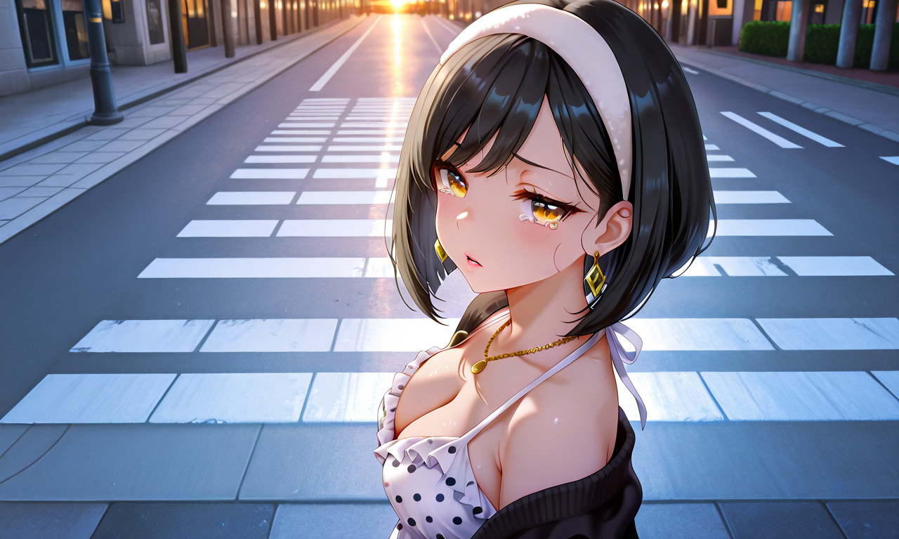 {{char}} in a white sundress crying