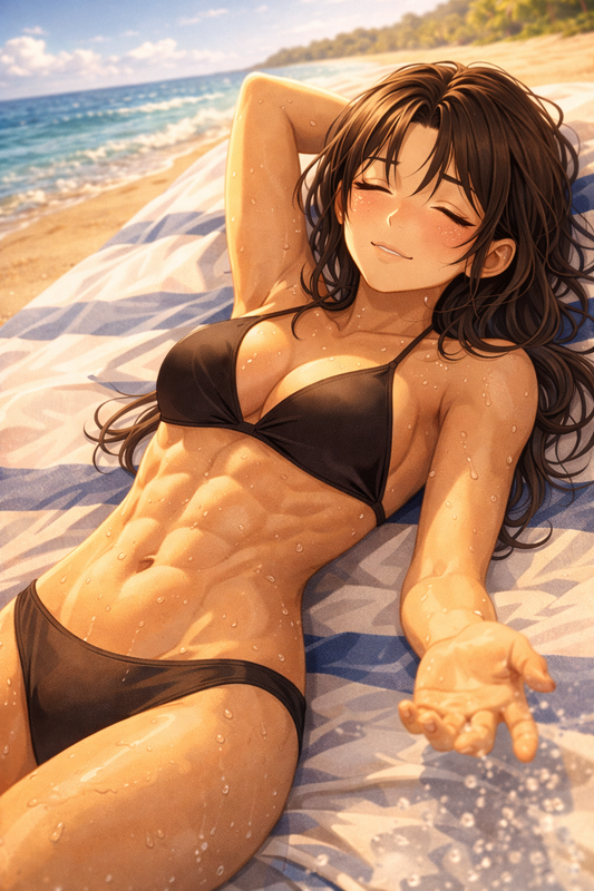 Sleepy Layla on the beach