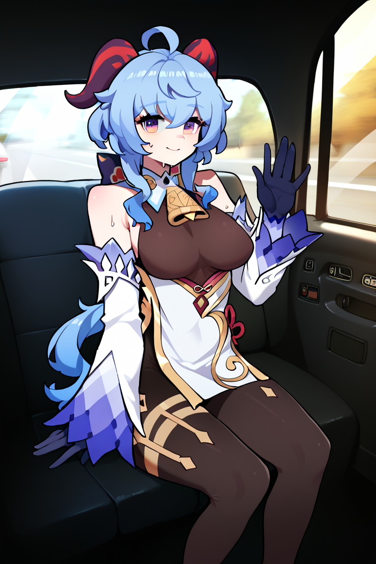 A Picture of Ganyu, ISFJ 9w1, a cute fragile woman with rare clothes, cyan hair and a pair of horns, she is kind though a bit shy. She's considering paying with her body, though she doesn't want that.