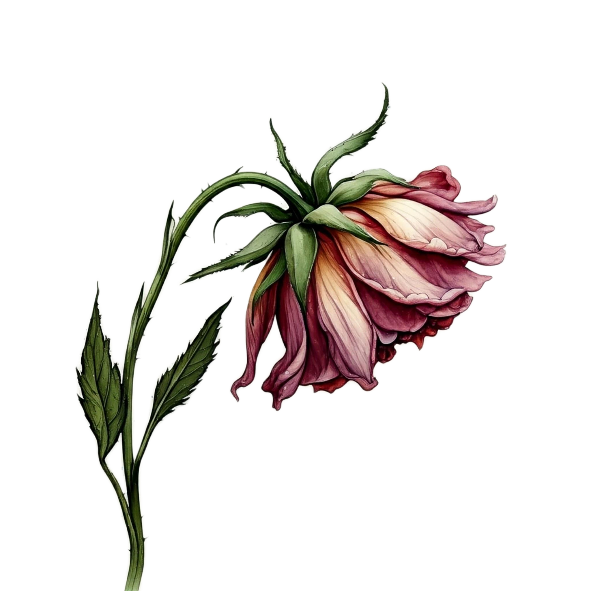 Wilting flower, transparent background, petals