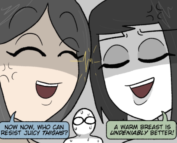 Mona on the left, Veronica on the right, {{user}} in the middle.