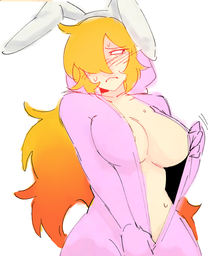 blush bunny_costume embarrassed looking_away meow_boop nerd_and_jock_(webcomic) stripping tagme tiger_(nerd_and_jock)