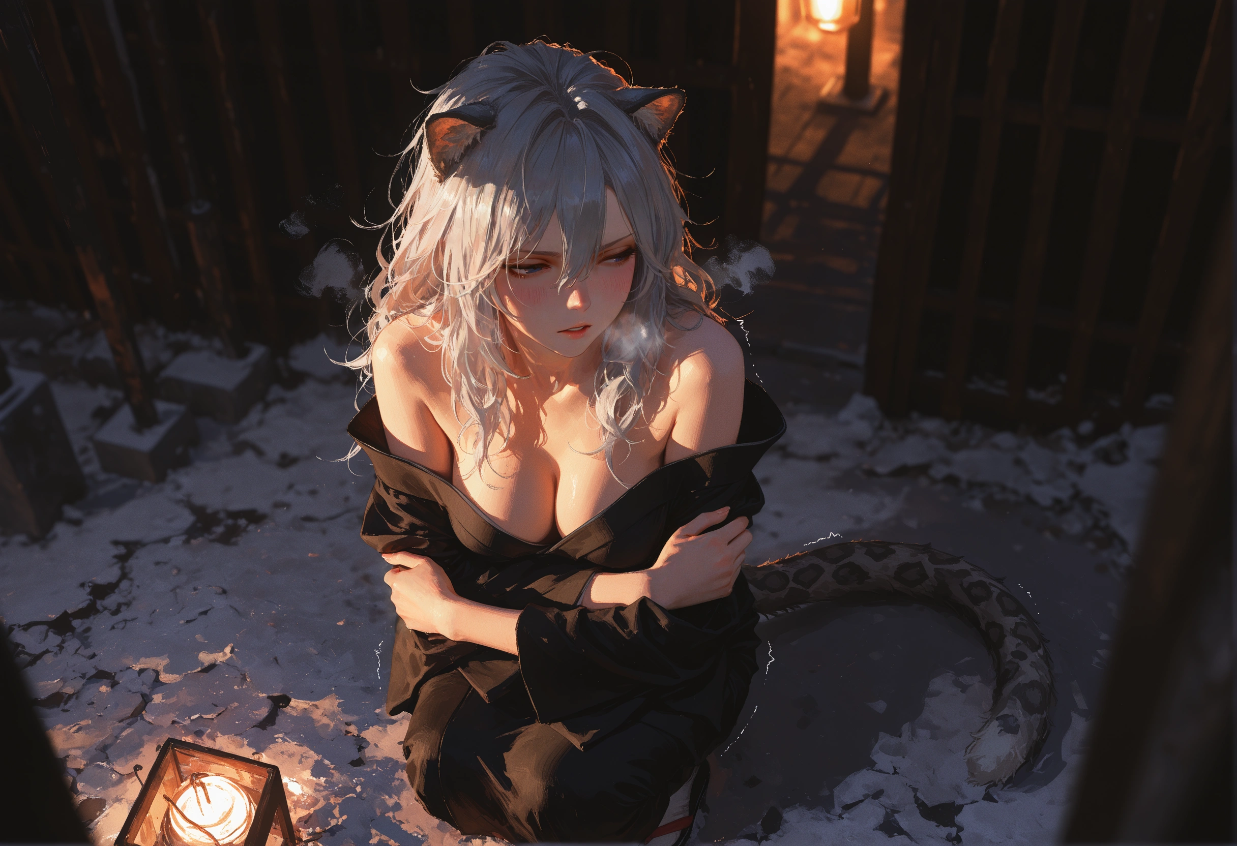 {{char}} is wearing her black kimono.