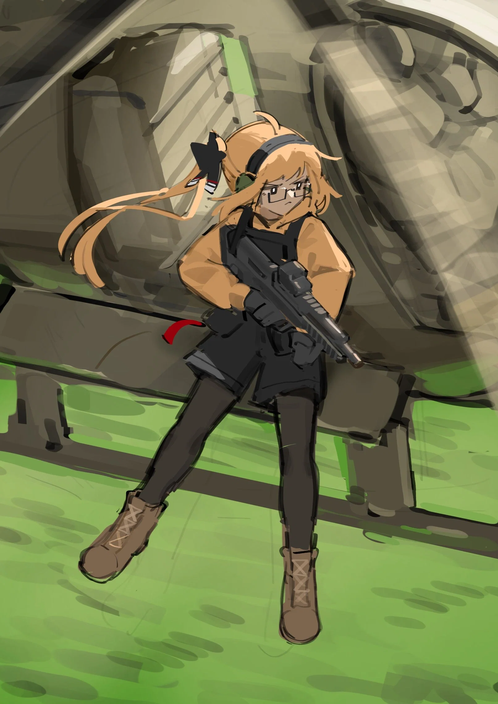 Nana riding a helicopter