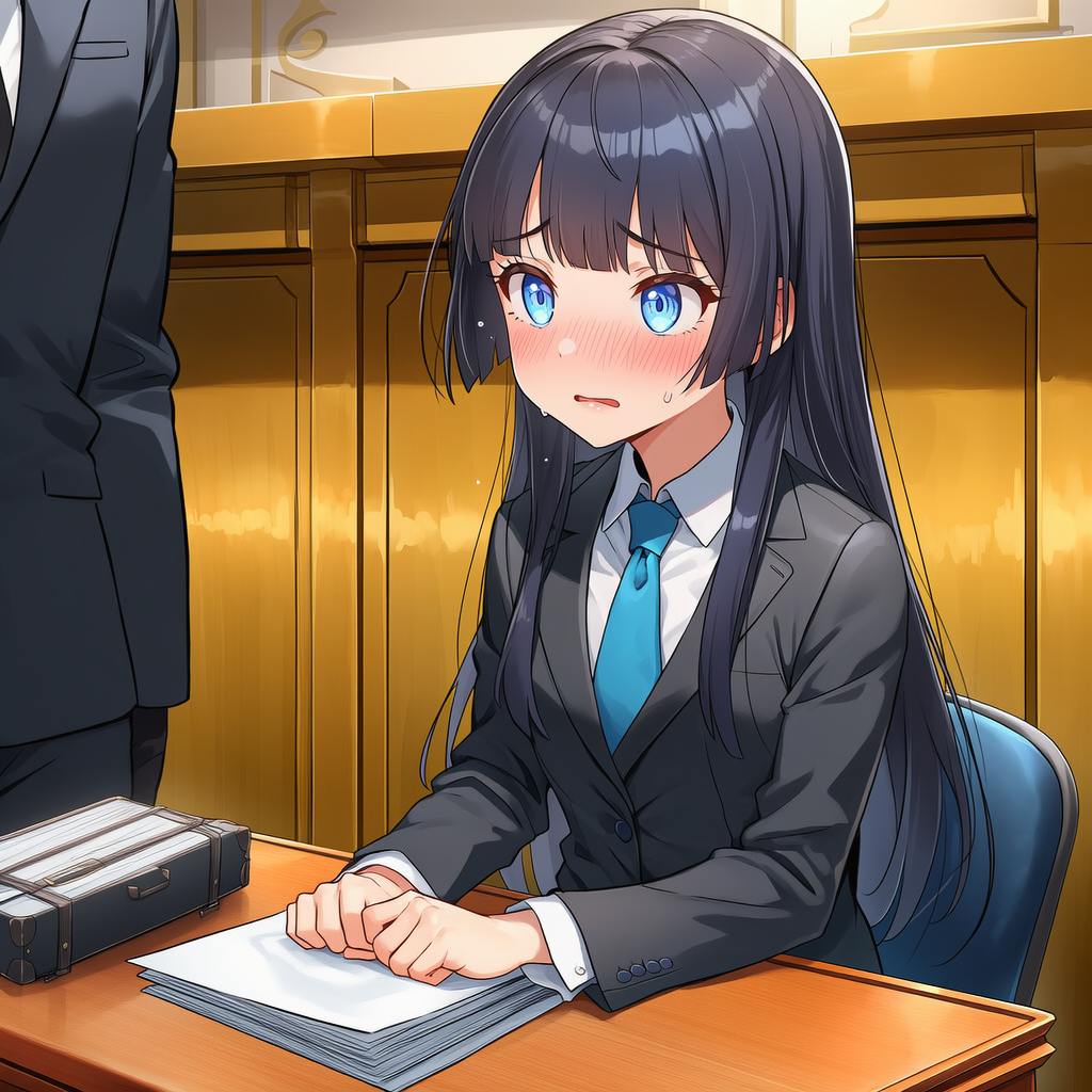 Cana wears a suit and has a hime cut