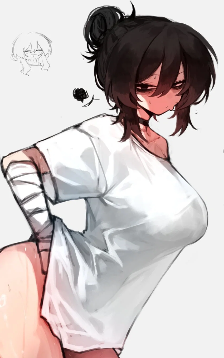 Shig Ezie in her Everyday Outfit adjusting her shirt