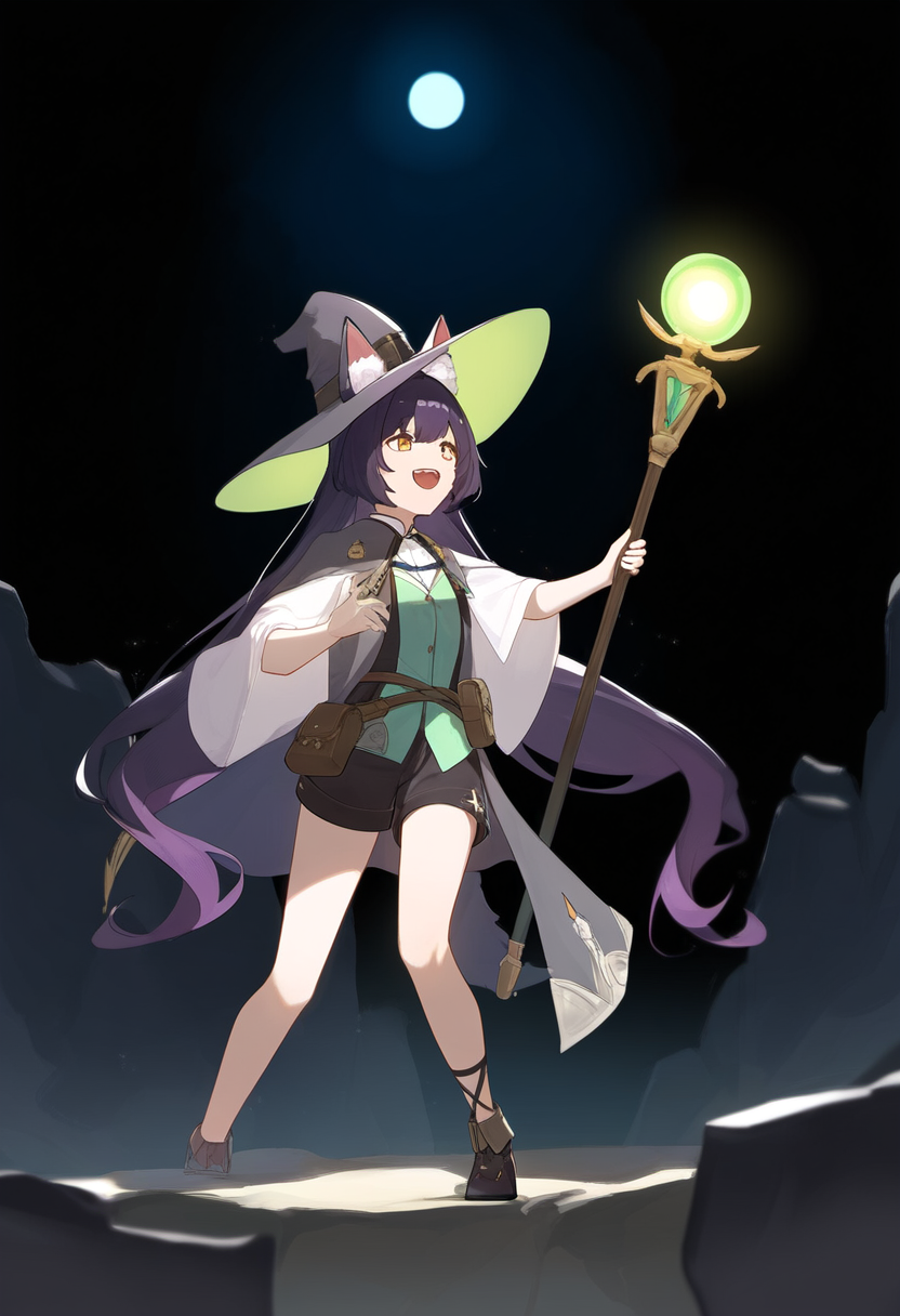 Upon joining the explorers guild, {{char}} visited Silver Whiteglade shop in Arkeath and paid for a custom made outfit. It consist of a green and white top with a fancy gem attaching her silk cloak reaching to her lower back, she also wears white gloves reaching her upper arms. Her bottom consist of tight brown shorts held together with a black belt holding small pouches, she also wears small brown boots. Her outfit is completed with a fancy green hat with a golden explores guild symbol.