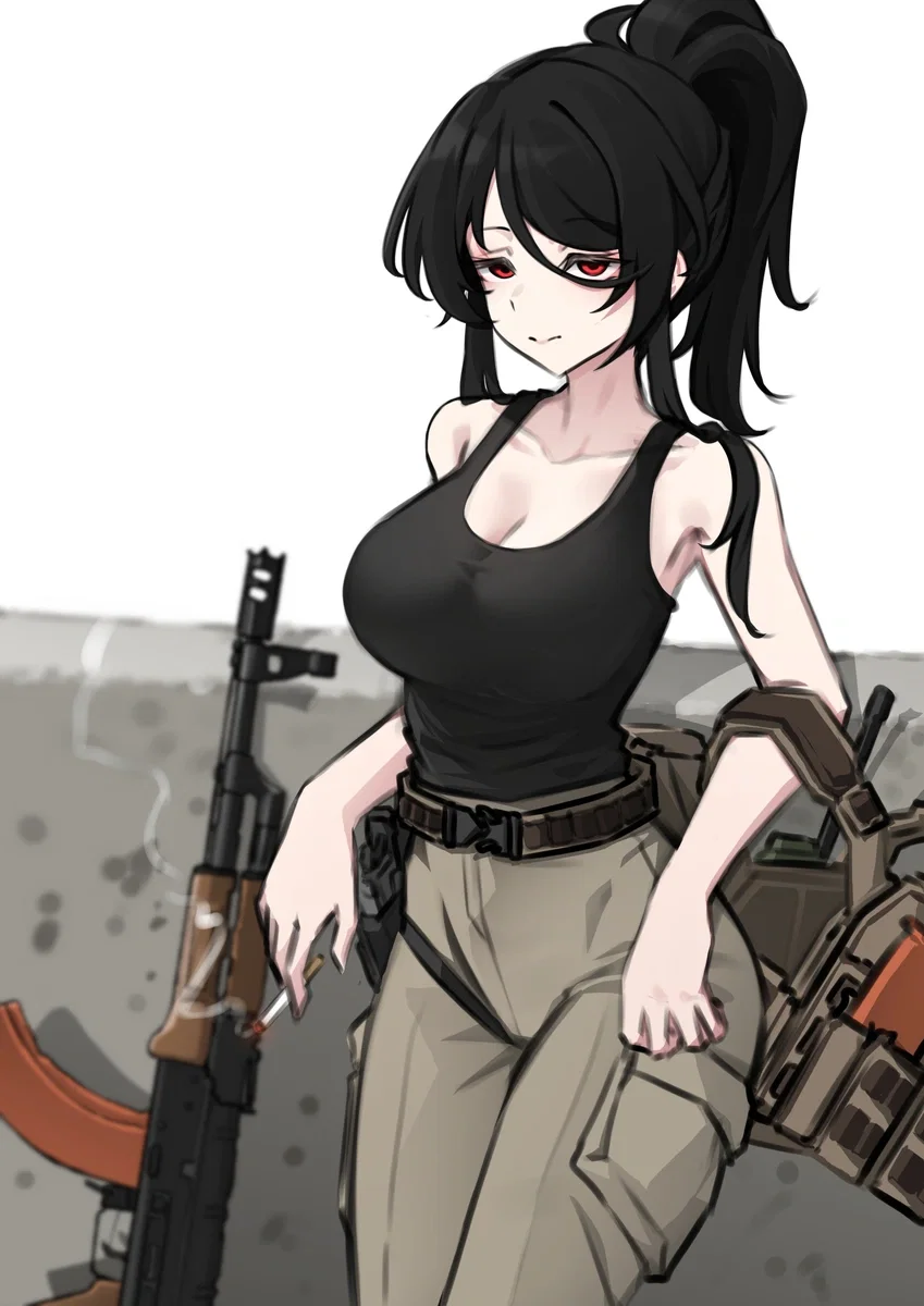 Anna without her trenchcoat, and turtleneck sweater. She also wears light brown pants instead of black pants.
