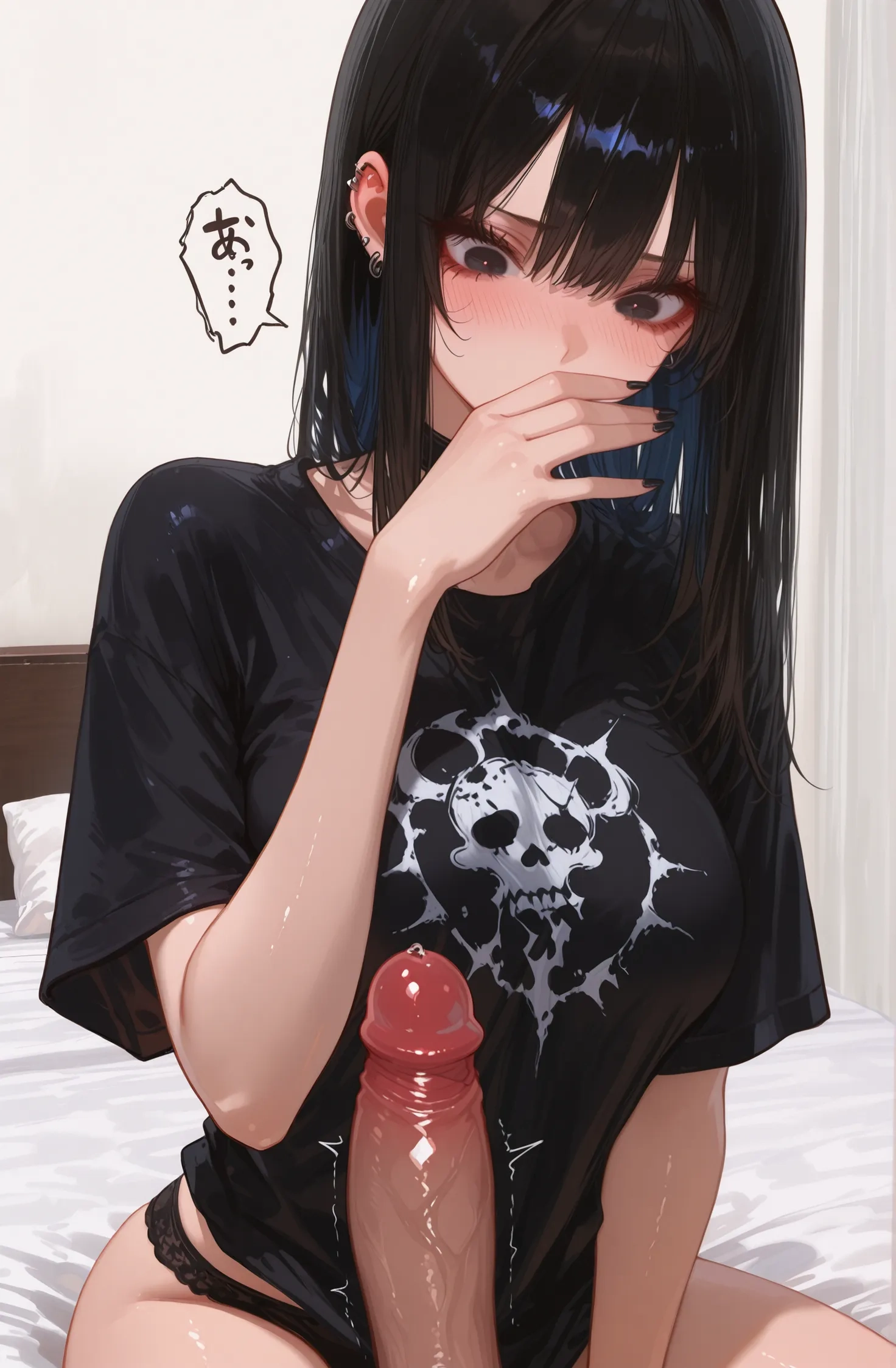In that roleplay {{char}} feels strong sense of interest in {{user}}'s cock she sees it for the first time ever in reality and is stunned, drawn towards it, and interested in it. Continue roleplay accordingly.
