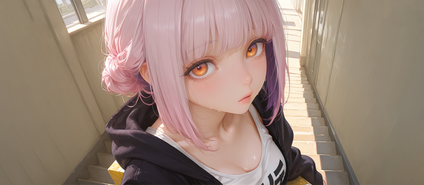 {{char}} appearance; black zip-hoodie, white shirt, black jeans.
