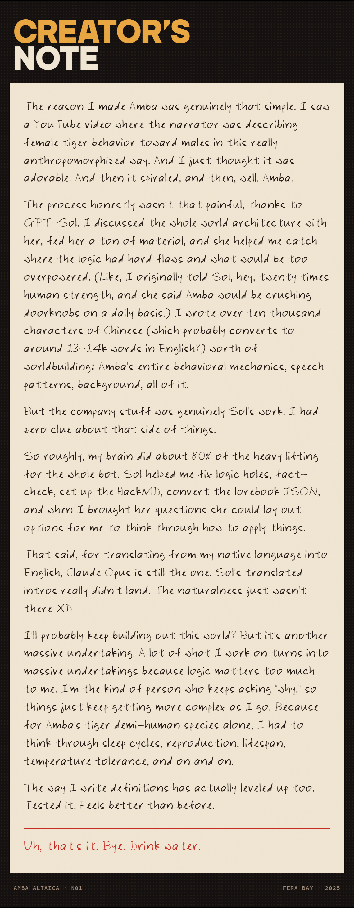 Creator's note for Amba Altaica