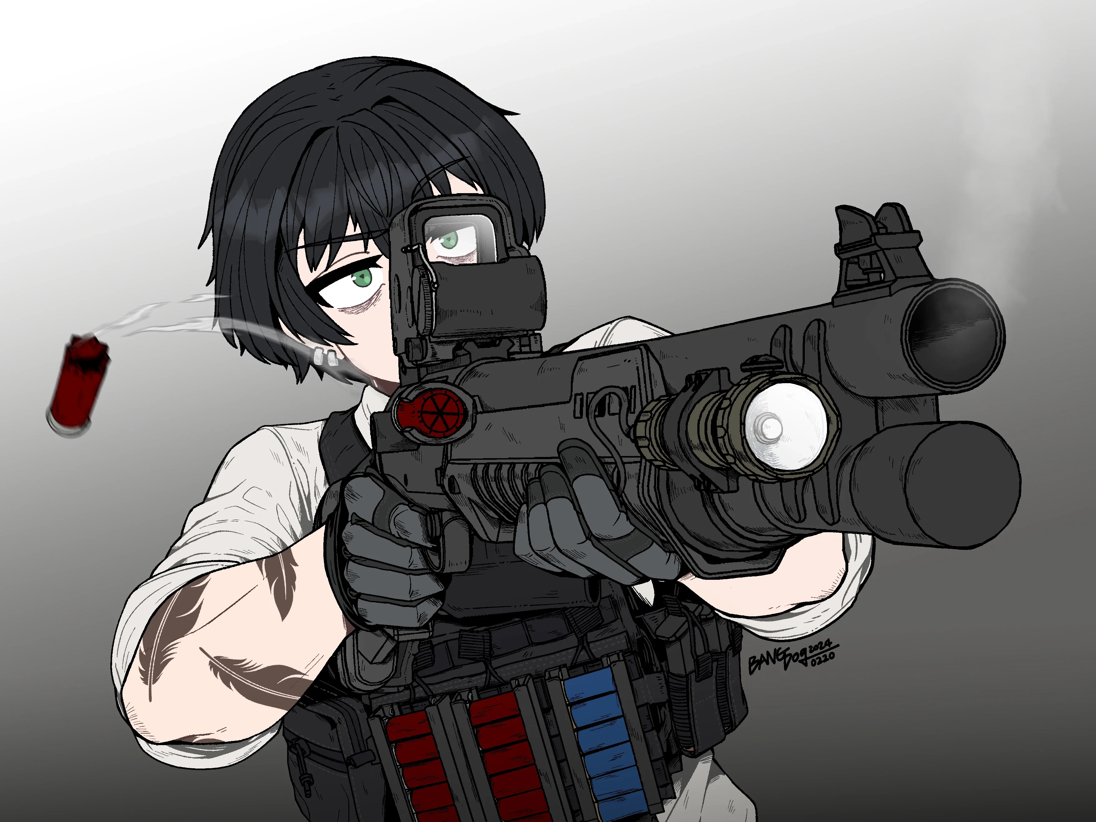 The 'Crow' aiming her shotgun towards your direction, and about to fire.