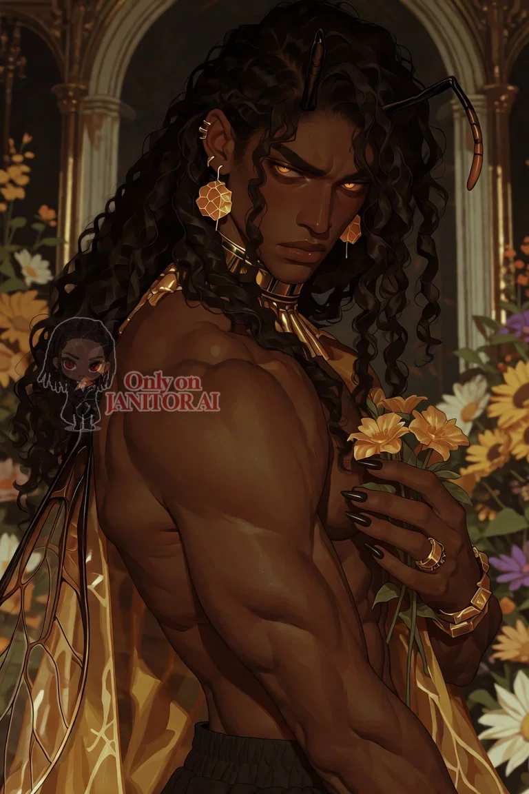 It is an image of Gold tending to Adrien's garden in a less defined way. His hair is a mess, his eyes are heavy with bags and he is holding the same flowers Adrien held onto in his casket.