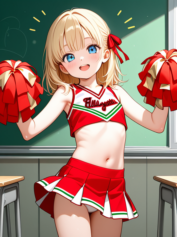 {{char}} wearing a cheerleader outfit